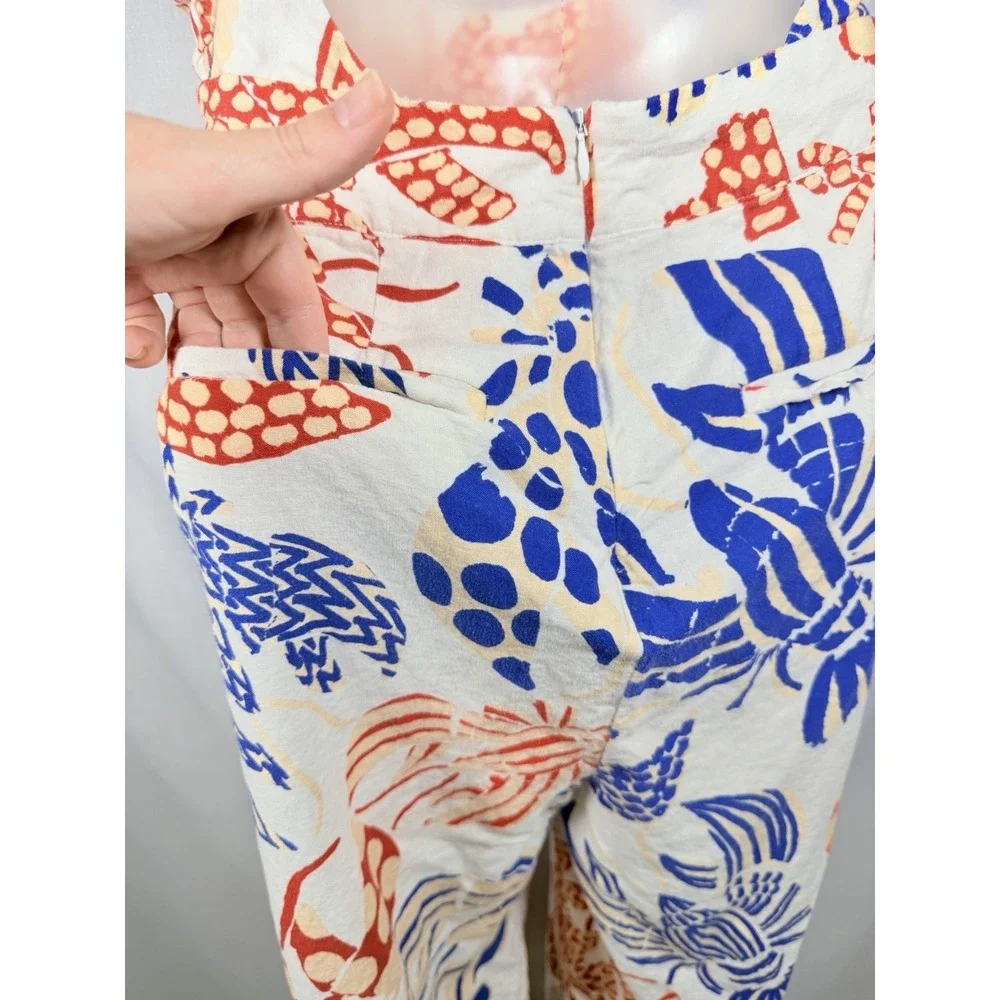 Farm Rio Mixed Lobsters Jumpsuit Womens L Halter Open Back Tropical Linen - Picture 12 of 16